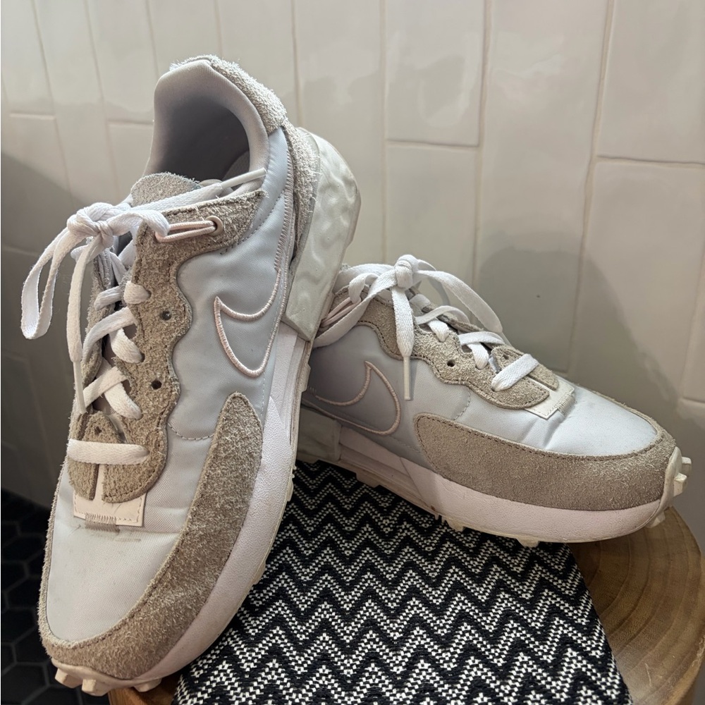 Nike Waffle Women's White and Cream Sneakers with Suede Accents